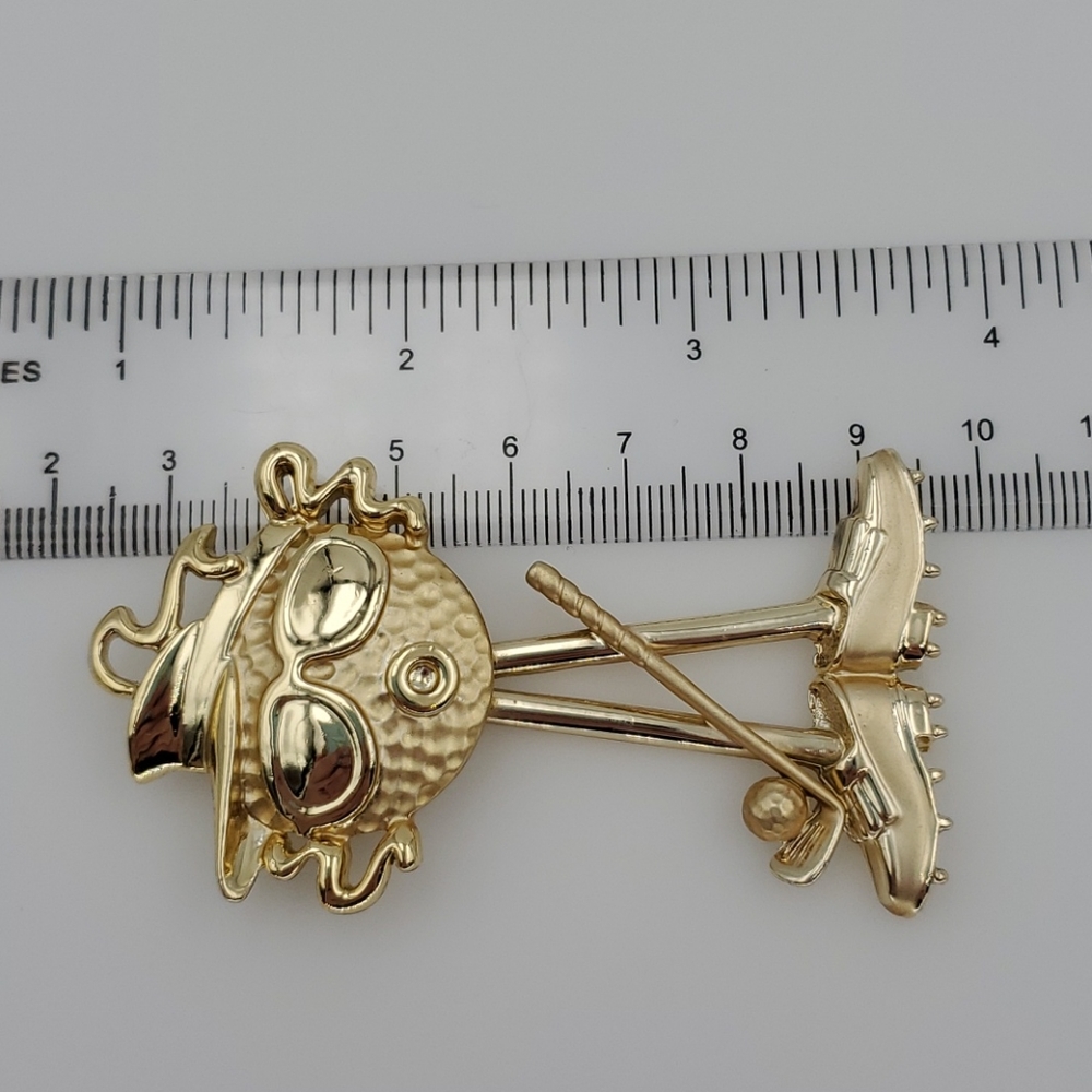 AJC Gold Tone Golf Ball Man Brooch - Picture 6 of 6